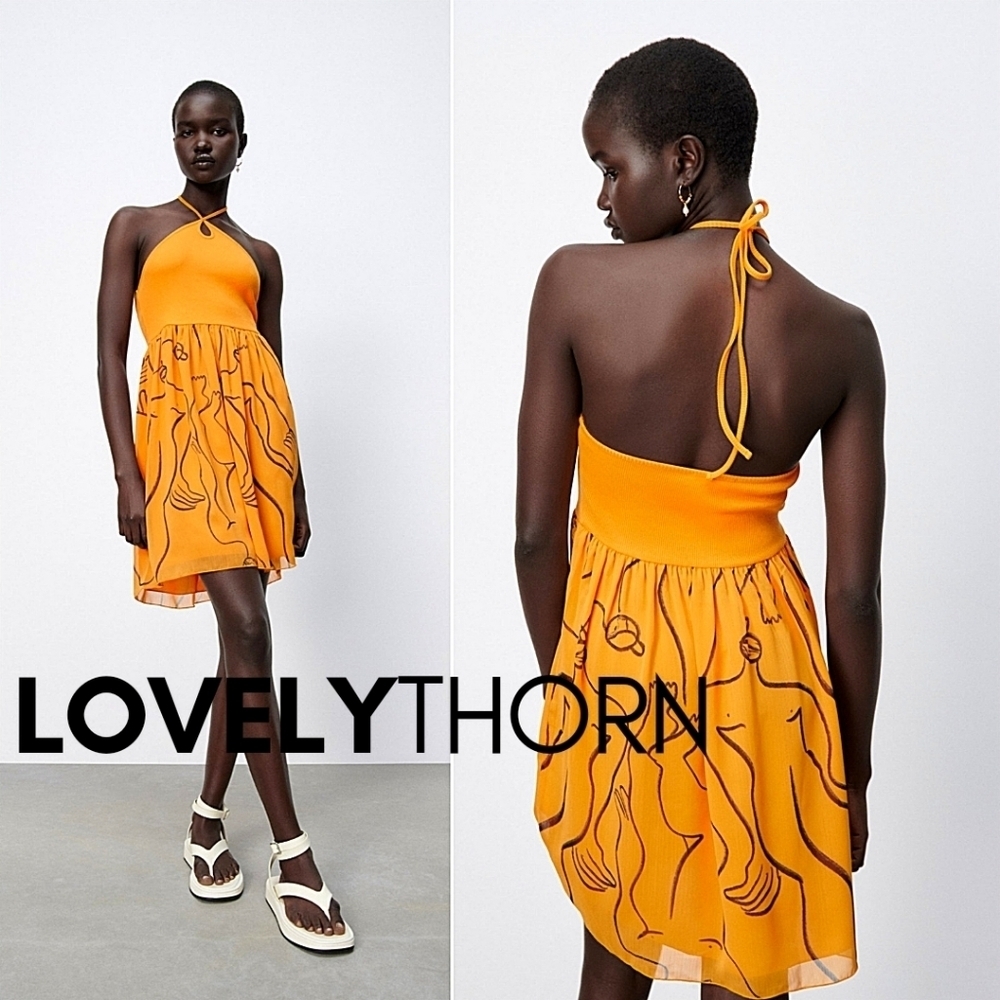 ZARA // ltd ed artist series dina bukva ribbed halter mini dress